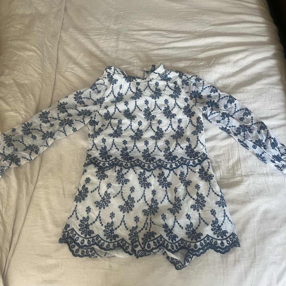 Aqua two piece embroidered set